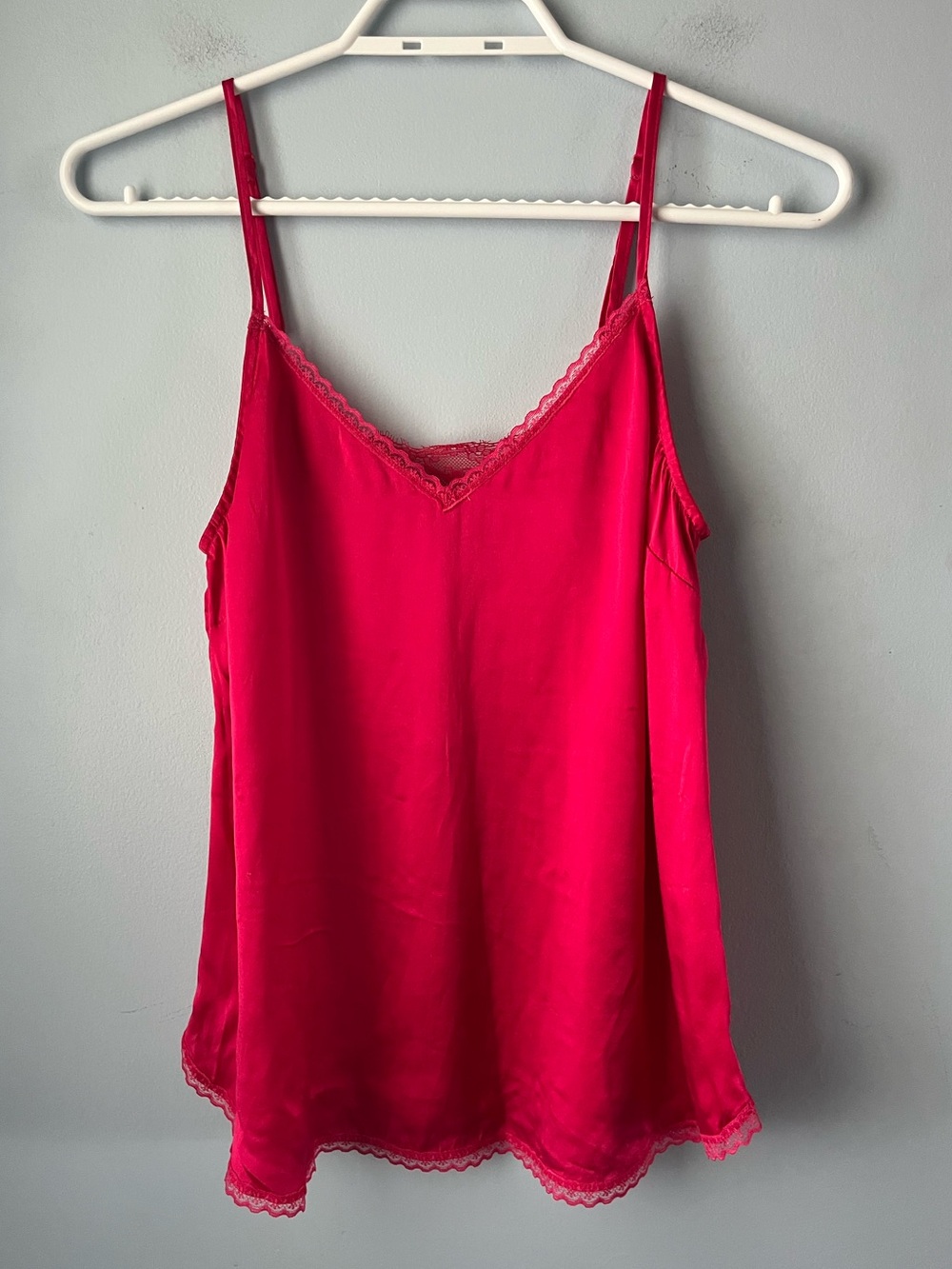 Anthropologie 100% Silk Lace Trim Pink Raspberry Delicate Cami Size XS